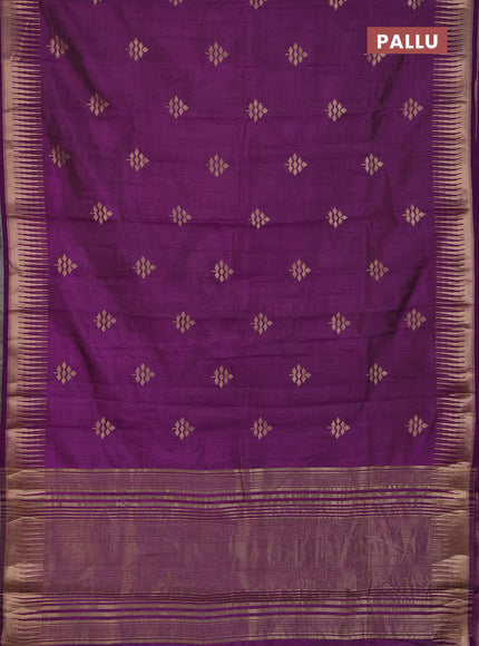 Semi raw silk saree violet with zari woven buttas and temple design zari woven border