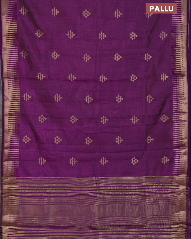 Semi raw silk saree violet with zari woven buttas and temple design zari woven border