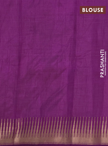 Semi raw silk saree violet with zari woven buttas and temple design zari woven border