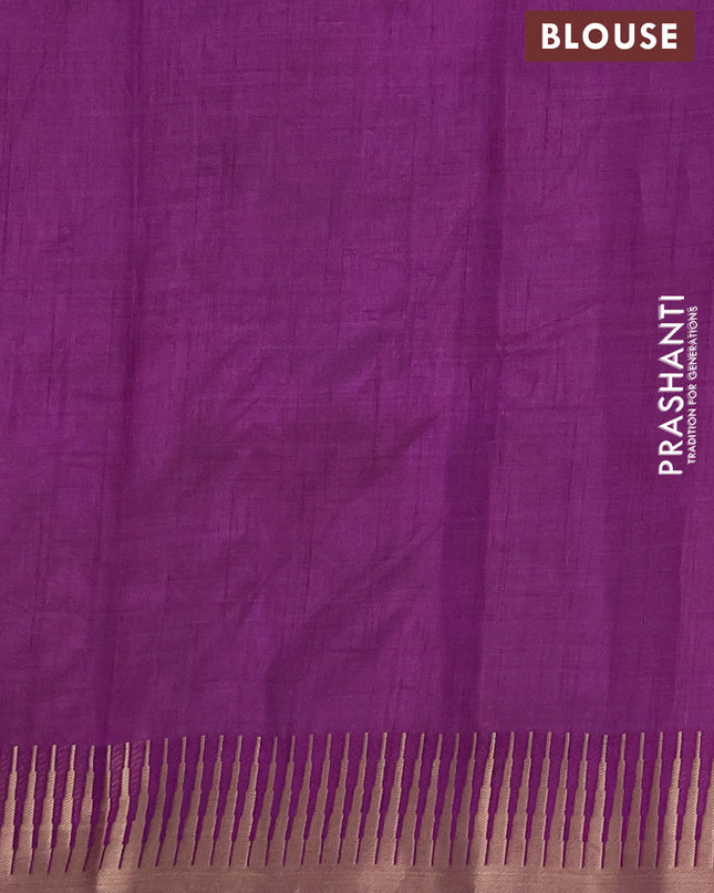 Semi raw silk saree violet with zari woven buttas and temple design zari woven border