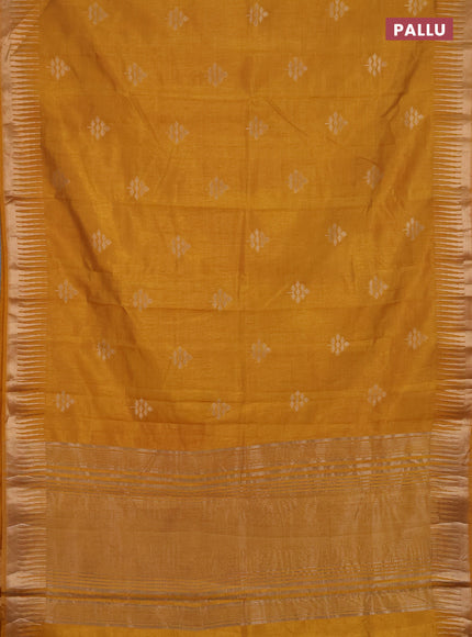 Semi raw silk saree mustard yellow with zari woven buttas and temple design zari woven border
