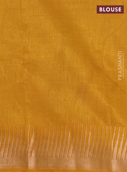 Semi raw silk saree mustard yellow with zari woven buttas and temple design zari woven border