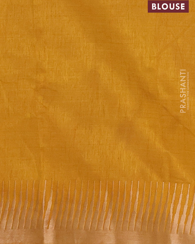 Semi raw silk saree mustard yellow with zari woven buttas and temple design zari woven border