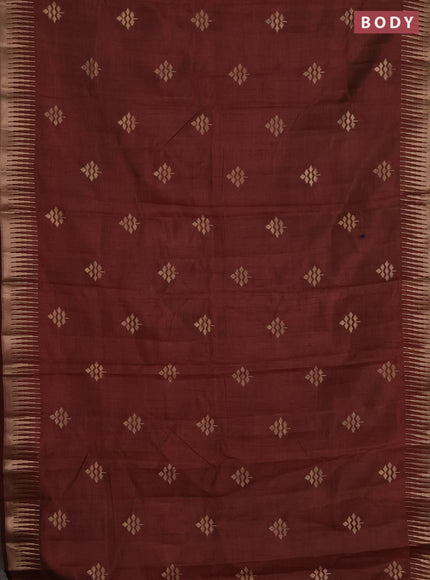Semi raw silk saree brown with zari woven buttas and temple design zari woven border
