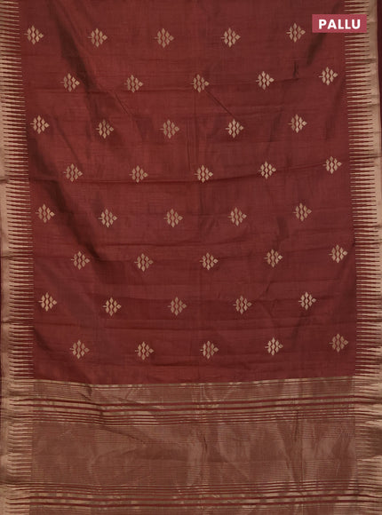 Semi raw silk saree brown with zari woven buttas and temple design zari woven border