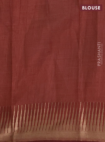 Semi raw silk saree brown with zari woven buttas and temple design zari woven border
