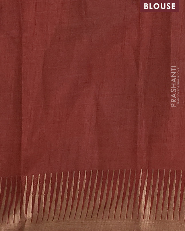 Semi raw silk saree brown with zari woven buttas and temple design zari woven border