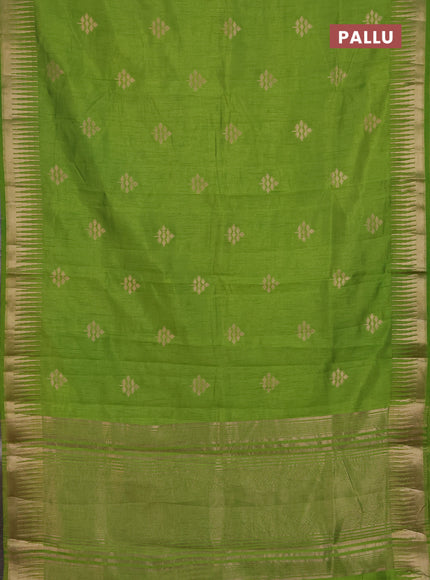 Semi raw silk saree light green with zari woven buttas and temple design zari woven border