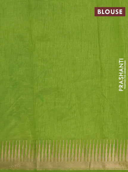 Semi raw silk saree light green with zari woven buttas and temple design zari woven border