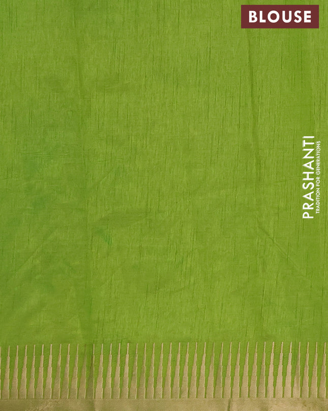 Semi raw silk saree light green with zari woven buttas and temple design zari woven border