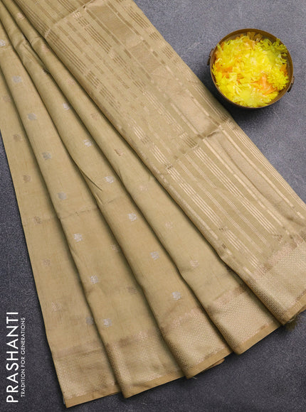 Semi raw silk saree sandal with zari woven buttas and rettapet zari woven border