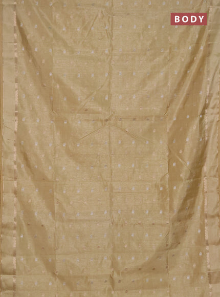Semi raw silk saree sandal with zari woven buttas and rettapet zari woven border