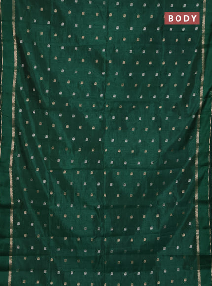 Semi raw silk saree dark green with zari woven buttas and rettapet zari woven border
