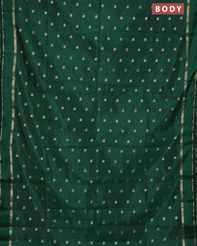 Semi raw silk saree dark green with zari woven buttas and rettapet zari woven border