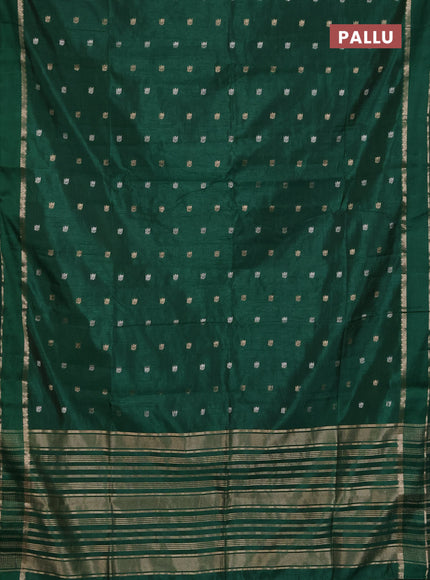 Semi raw silk saree dark green with zari woven buttas and rettapet zari woven border