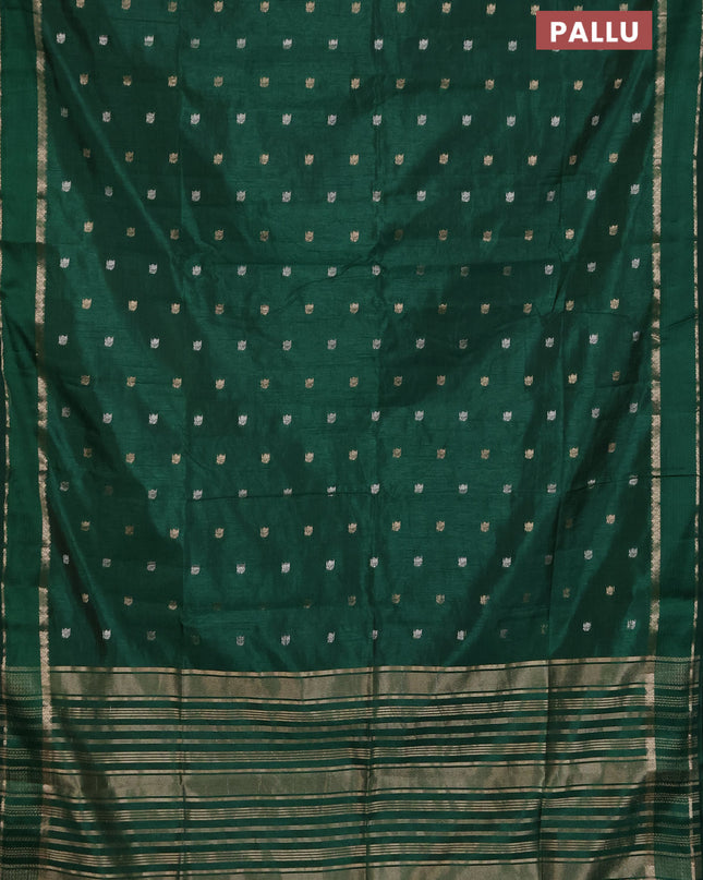 Semi raw silk saree dark green with zari woven buttas and rettapet zari woven border