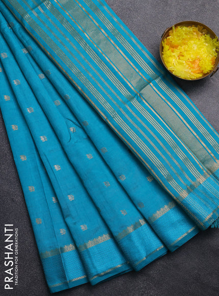 Semi raw silk saree teal blue with zari woven buttas and rettapet zari woven border