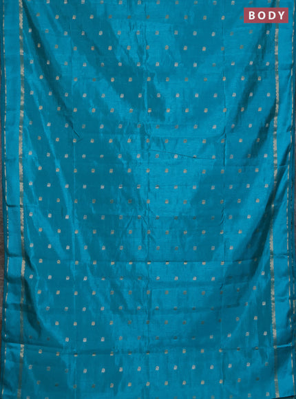 Semi raw silk saree teal blue with zari woven buttas and rettapet zari woven border