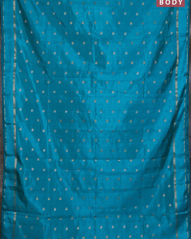Semi raw silk saree teal blue with zari woven buttas and rettapet zari woven border