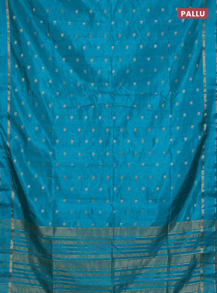 Semi raw silk saree teal blue with zari woven buttas and rettapet zari woven border