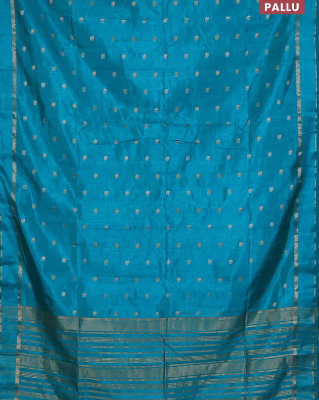 Semi raw silk saree teal blue with zari woven buttas and rettapet zari woven border