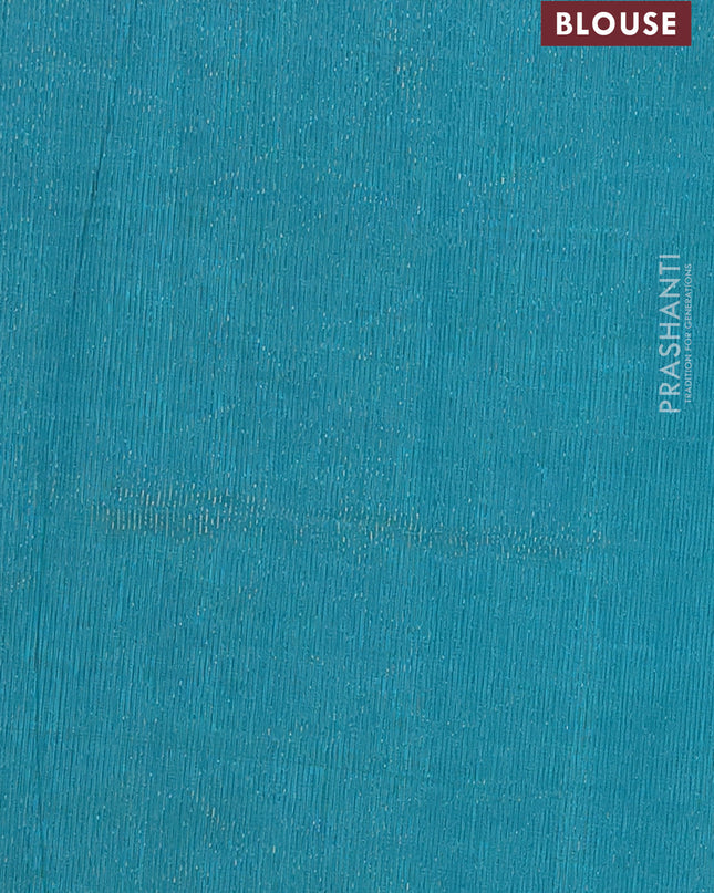 Semi raw silk saree teal blue with zari woven buttas and rettapet zari woven border