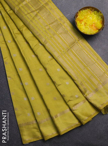 Semi raw silk saree lime yellow with zari woven buttas and rettapet zari woven border