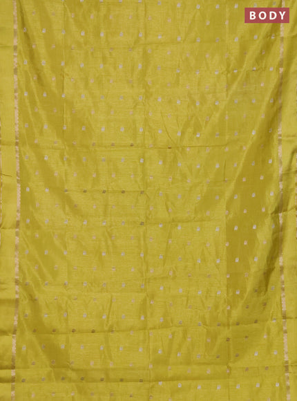 Semi raw silk saree lime yellow with zari woven buttas and rettapet zari woven border