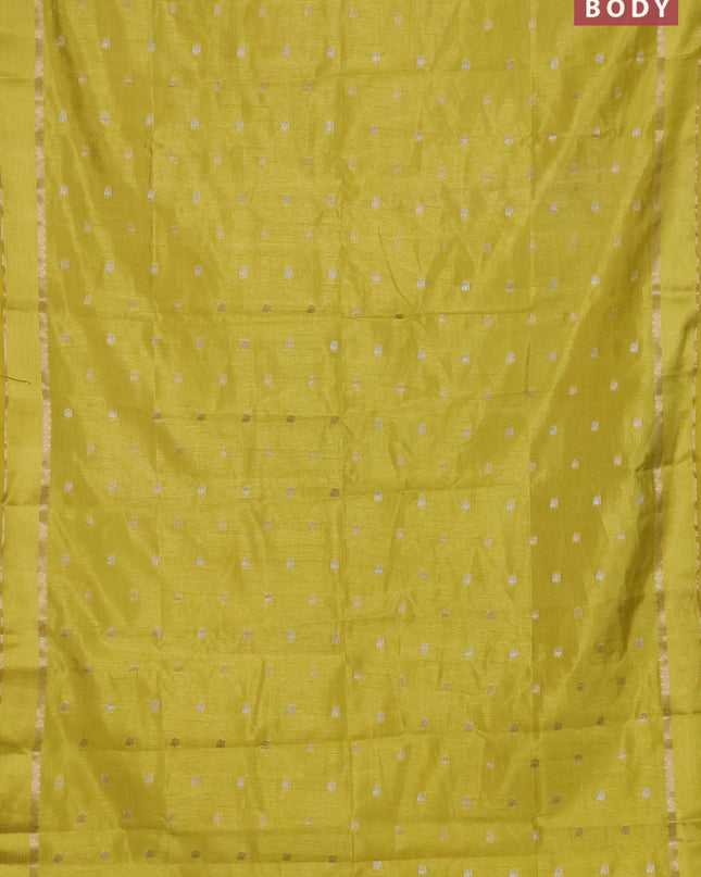 Semi raw silk saree lime yellow with zari woven buttas and rettapet zari woven border
