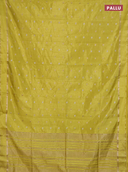 Semi raw silk saree lime yellow with zari woven buttas and rettapet zari woven border