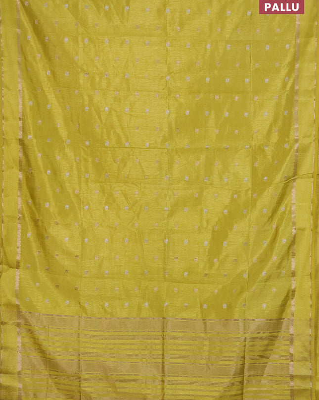 Semi raw silk saree lime yellow with zari woven buttas and rettapet zari woven border
