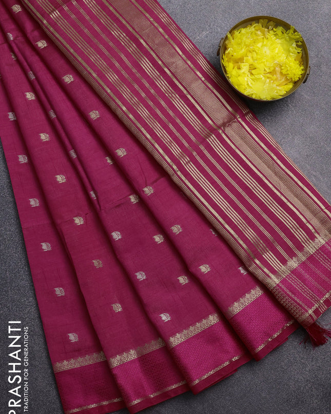 Semi raw silk saree pink with zari woven buttas and rettapet zari woven border
