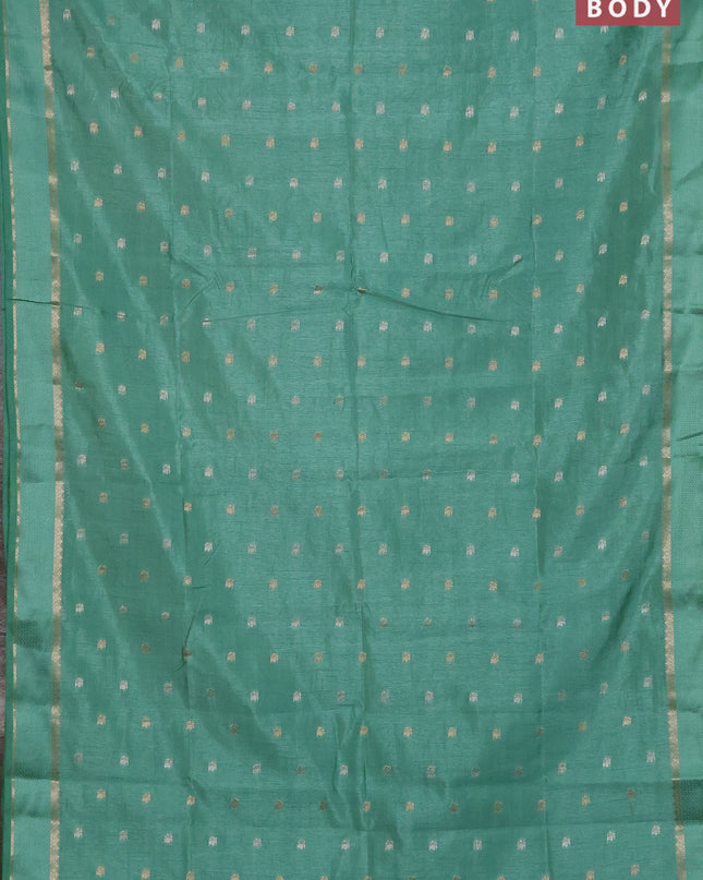 Semi raw silk saree pastel green with zari woven buttas and rettapet zari woven border