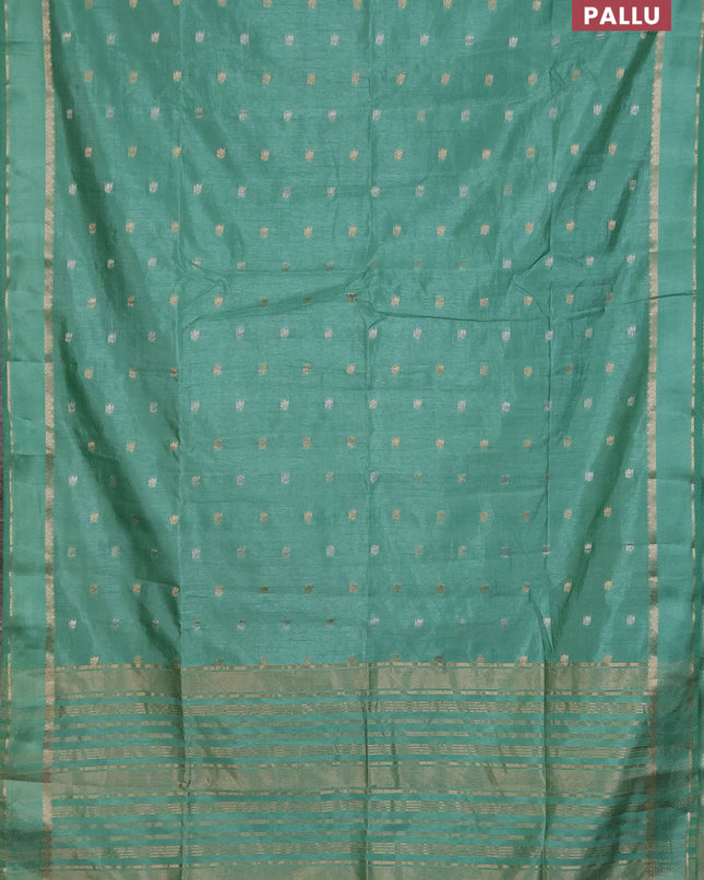 Semi raw silk saree pastel green with zari woven buttas and rettapet zari woven border