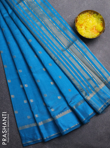 Semi raw silk saree cs blue with zari woven buttas and rettapet zari woven border