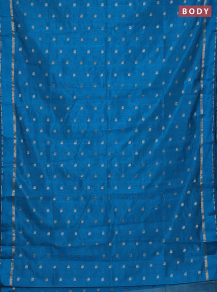 Semi raw silk saree cs blue with zari woven buttas and rettapet zari woven border