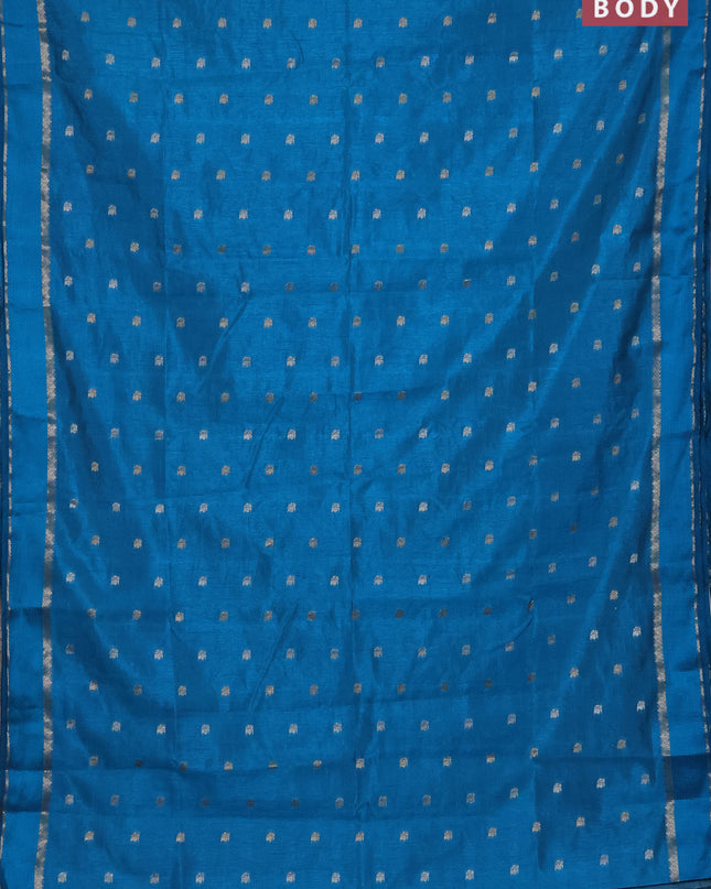 Semi raw silk saree cs blue with zari woven buttas and rettapet zari woven border
