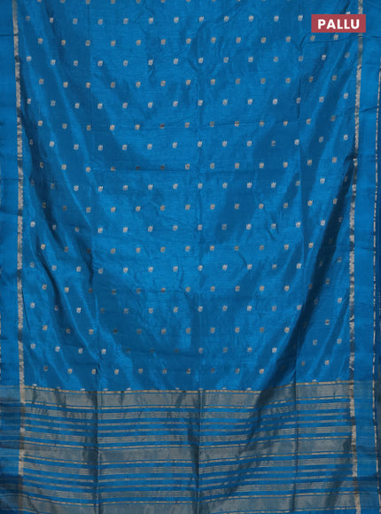 Semi raw silk saree cs blue with zari woven buttas and rettapet zari woven border