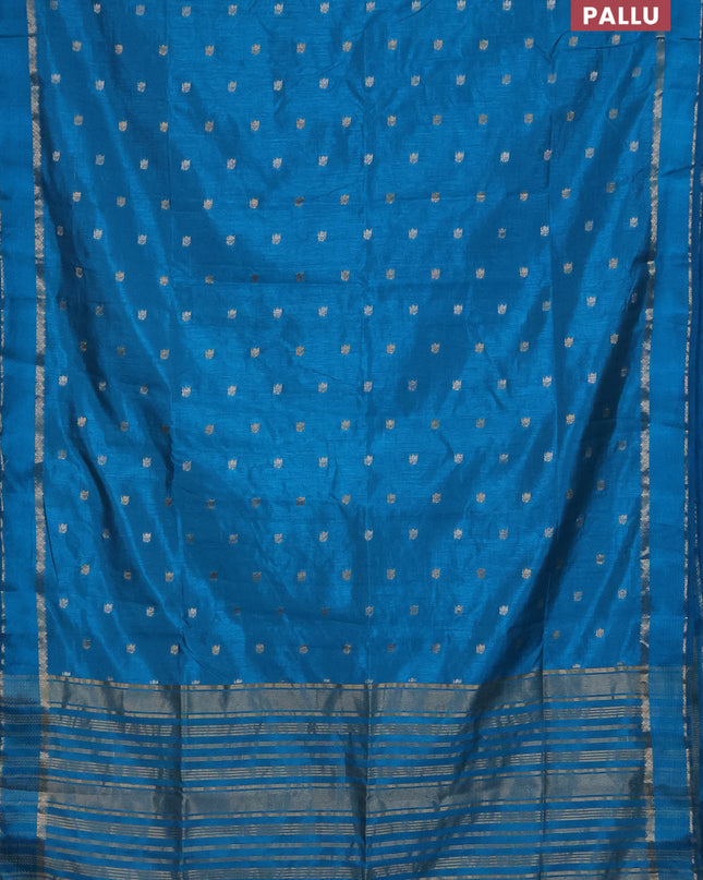 Semi raw silk saree cs blue with zari woven buttas and rettapet zari woven border