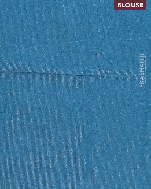 Semi raw silk saree cs blue with zari woven buttas and rettapet zari woven border