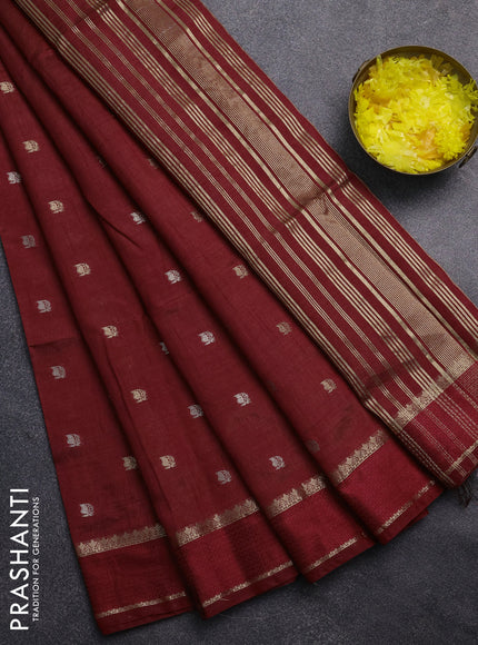 Semi raw silk saree maroon with zari woven buttas and rettapet zari woven border