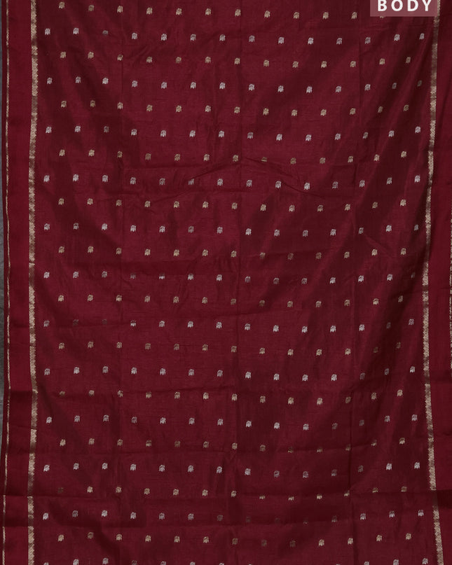 Semi raw silk saree maroon with zari woven buttas and rettapet zari woven border