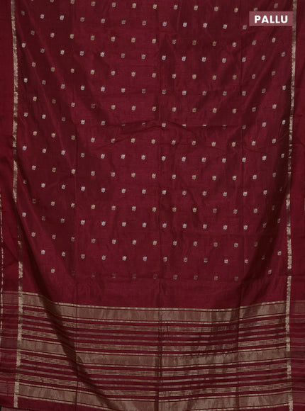 Semi raw silk saree maroon with zari woven buttas and rettapet zari woven border