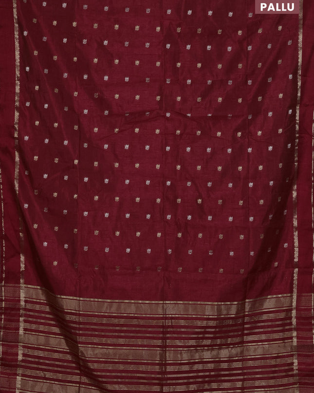 Semi raw silk saree maroon with zari woven buttas and rettapet zari woven border