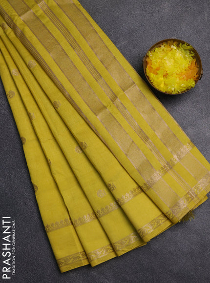 Semi raw silk saree lime yellow with annam zari woven buttas and rettapet zari woven border