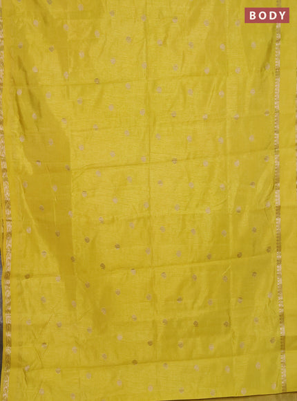 Semi raw silk saree lime yellow with annam zari woven buttas and rettapet zari woven border