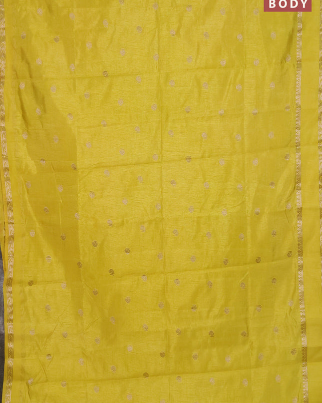 Semi raw silk saree lime yellow with annam zari woven buttas and rettapet zari woven border