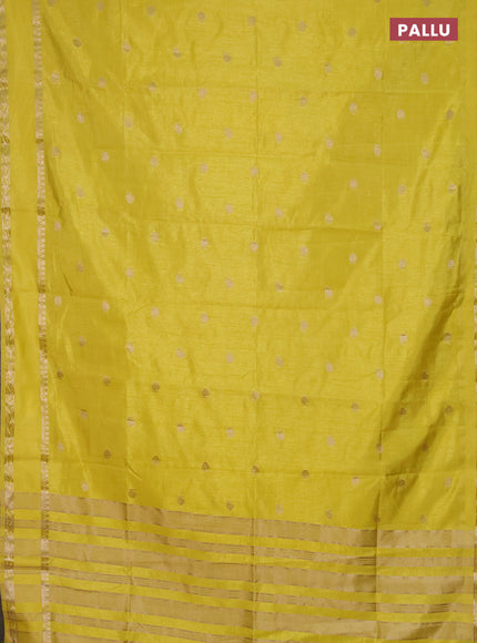 Semi raw silk saree lime yellow with annam zari woven buttas and rettapet zari woven border