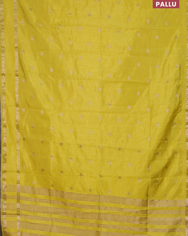 Semi raw silk saree lime yellow with annam zari woven buttas and rettapet zari woven border