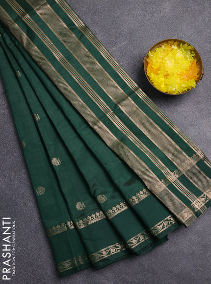 Semi raw silk saree green with annam zari woven buttas and rettapet zari woven border
